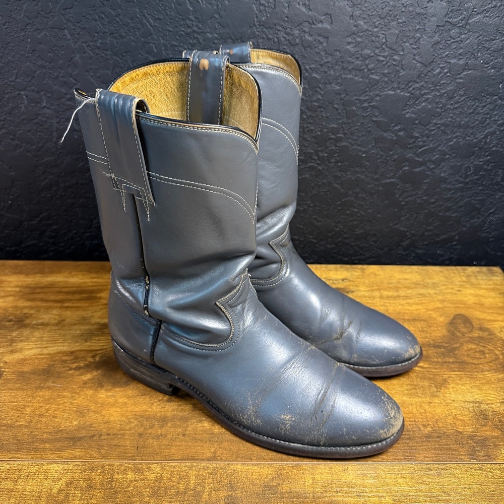 Circle Y 812 Grey Leather Western Roper Cowboy Boots Mens 9D